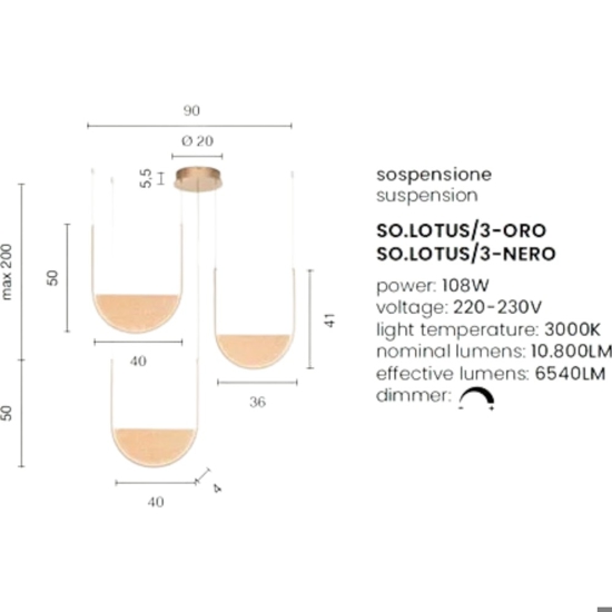 Lotus ondaluce 3r nero lampadario vetro nero led