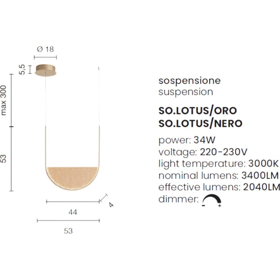 Ondaluce lotus lampadario a sospensione nero led 3000k