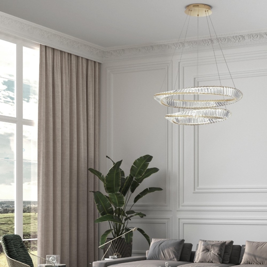 Lampadario led a sospensione oro di cristallo per salone