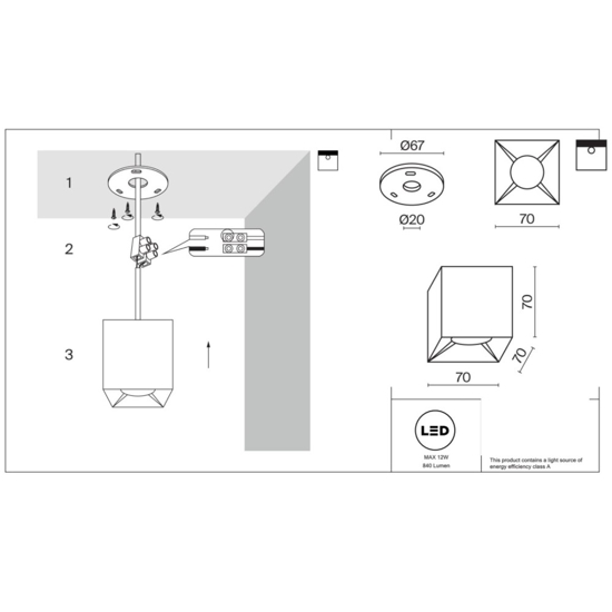 Faretto led 12w 4000k da soffitto cubo squadrato