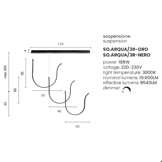 Ondaluce arqua so 3r nero lampadario a sospensione led