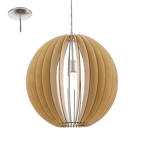 Lampadario moderno design sfera effetto legno