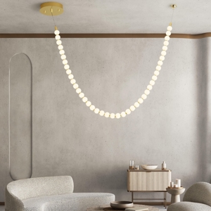 Lampadario a sospensione oro collana di perle per salone