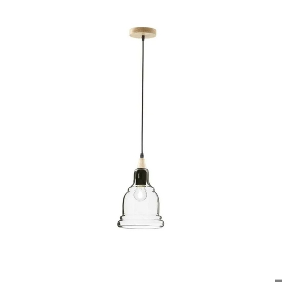 Gretel sp1 ideal lux lampada vintage a sospensione legno chiaro vetro trasparente