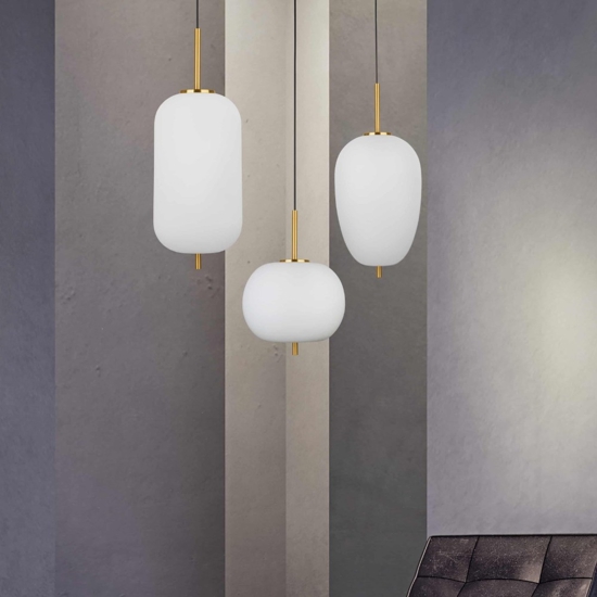 Lampadario sospensione oro vetro sfera bianco