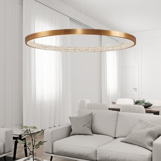 Lampadario a sospensione cerchio 110cm led oro per salone