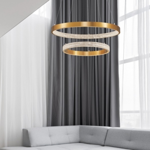 Lampadario per salone contemporaneo cerchi led oro