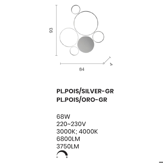 Plafoniera pois pl oro gr silver ondaluce led 68w 4000k moderna