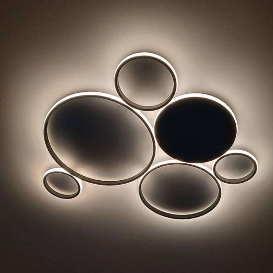 Plafoniera design moderna pl pois ondaluce led 68w 4000k silver gr