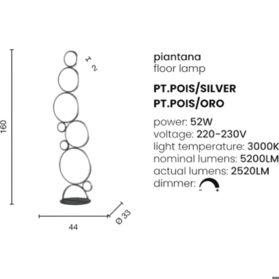 Ondaluce pt pois oro piantana led 3000k cerchi design moderna