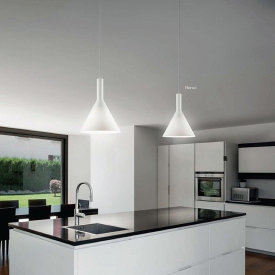 Cocktail sp1 small ideal lux lampada a sospensione per isola cucina vetro bianco forma cono