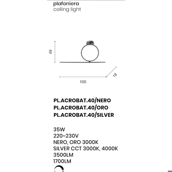 Ondaluce pl acrobat 40 oro led 35w 3000k plafoniera moderna