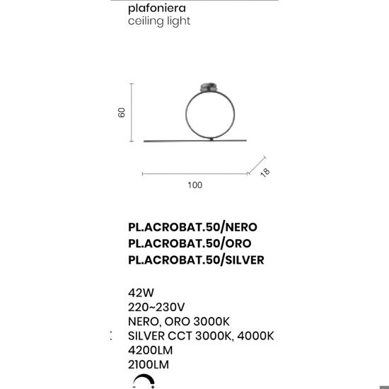 Ondaluce acrobat pl 50 silver 42w led 3000k 4000k moderna