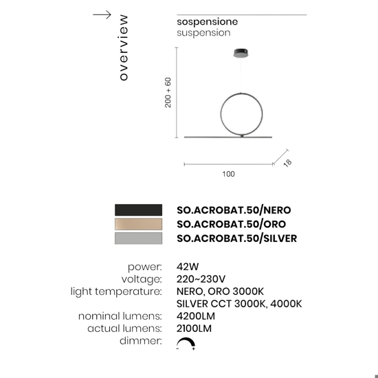 Ondaluce so acrobat 50 oro led 3000k lampadario moderno