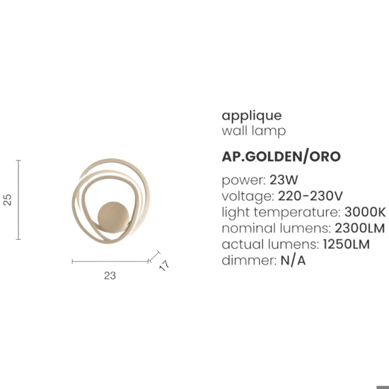 Ondaluce ap golden applique led moderna oro design moderna