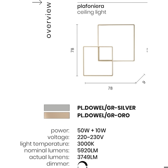 Plafoniera pl dowel gr oro ondaluce led 60w 3000k design moderna