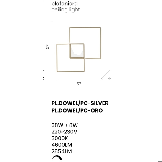 Plafoniera led oro dowel pc ondaluce design moderna 38w-8w