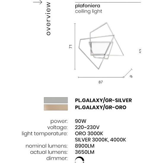 Plafoniera galaxy pl gr silver ondaluce led design moderna