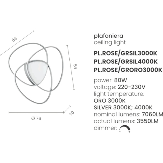 Ondaluce pl gr rose plafoniera led oro design moderna