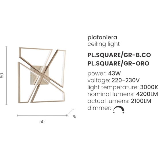 Ondaluce pl square gr plafoniera led bianco design moderna