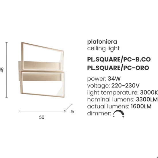 Ondaluce pl gr square bianco plafoniera design moderna