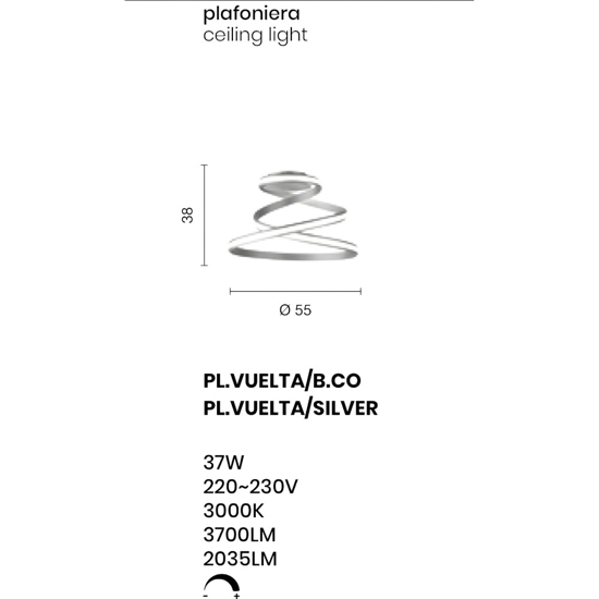 Pl vuelta silver ondaluce plafoniera led design moderna