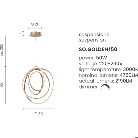 Lampadario ondaluce so golden 50 oro design moderno led