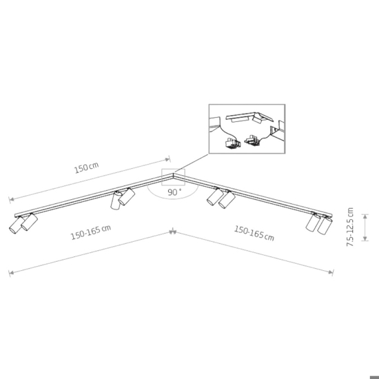 Sistema binario nero angolare 300cm con 8 faretti orientabili fp