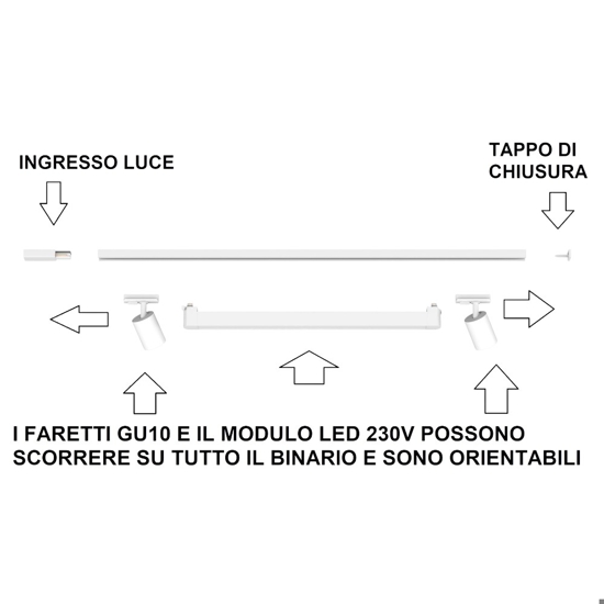 Sistema binario led modulo nero 28w 3000k con faretti orientabili