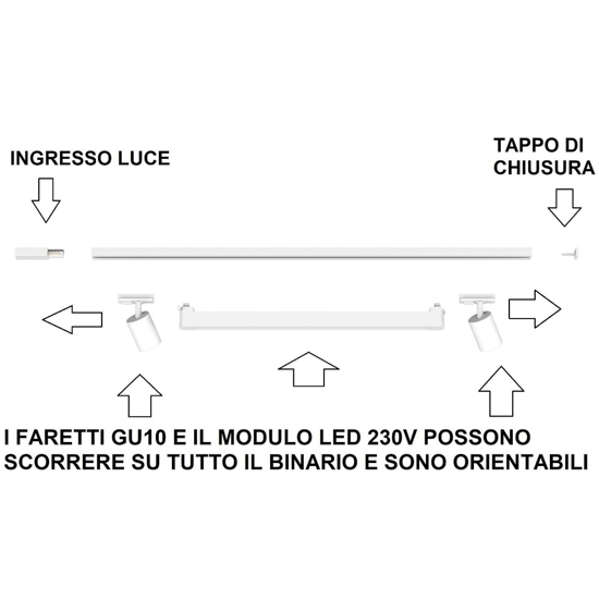 Sistema faretto a binario 200cm  nero led 40w 4000k