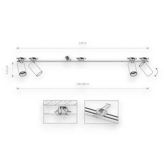 Sistema a binario da incasso con 4 faretti orientabili bianco oro