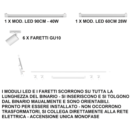 Sistema a binario ad angolo bianco modulo led 4000k con faretti