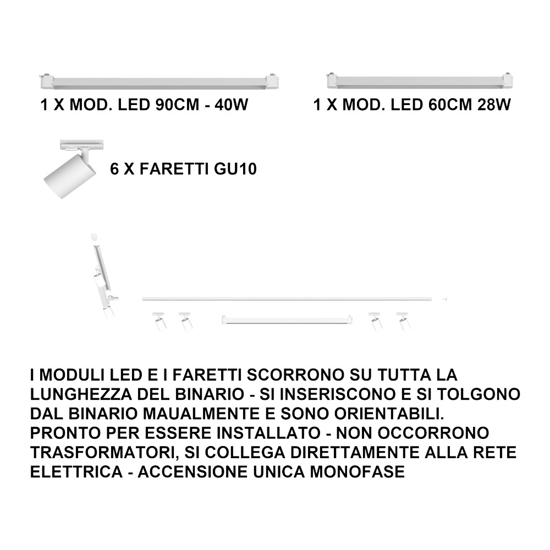 Sistema binario angolare nero monofase modulo led 4000k con faretti