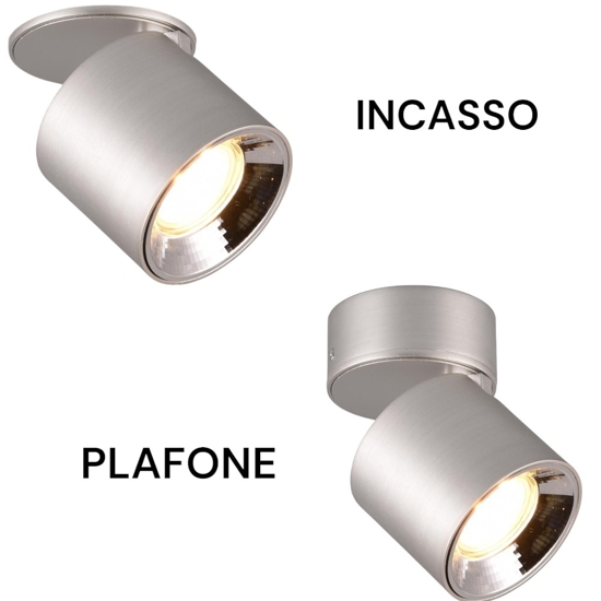 Faretto led da incasso o plafone grigio cromo 2 luci orientabili