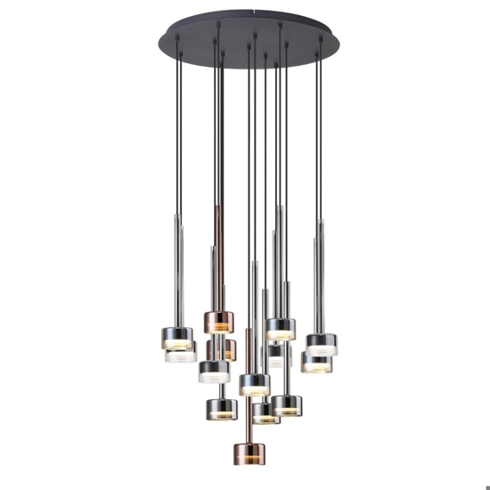 Lampadario per soggiorno nero a cascata vetri multicolor