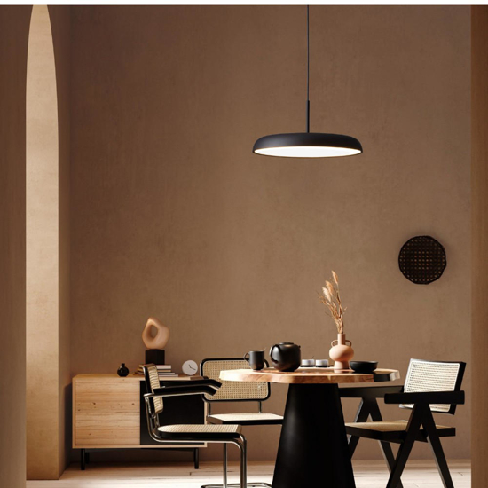 Lampadario per tavolo sala da pranzo moderna disco nero led