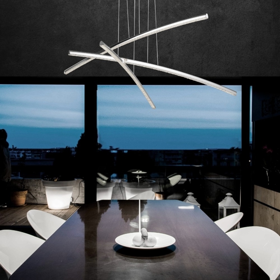 Lampadario design per soggiorno moderno bacchette cromo