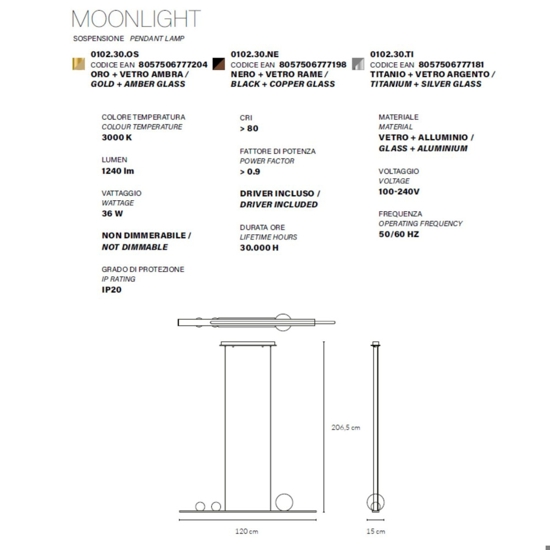 Vivida moonlight lampadario nero sfere vetro rame led 36w 3000k