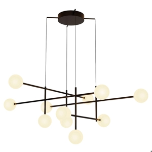 Lampadario nero design per soggiorno moderno  11 luci sfere vetro bianco