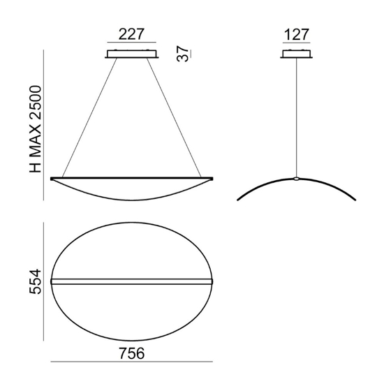 Lampadario moderno diphy stilnovo led 3000k design originale