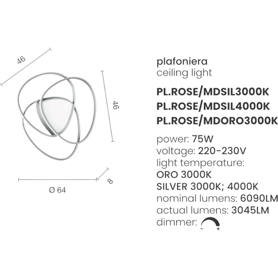 Plafoniera led moderna ondaluce md rose oro