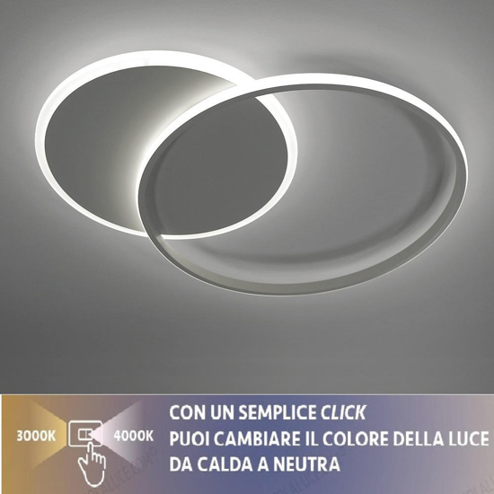 Plafoniera cerchi moderna vivida eclispe2 bianca led 50w 3000k 4000k