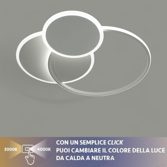 Plafoniera per soffitto led eclipse vivida cerchi bianca 60w 3000k 4000k