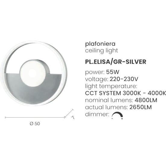 Elisa pl gr silver ondaluce plafoniera led design moderna