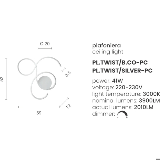 Plafoniera ondaluce pl pc twist bianco moderna led 41w 3000k