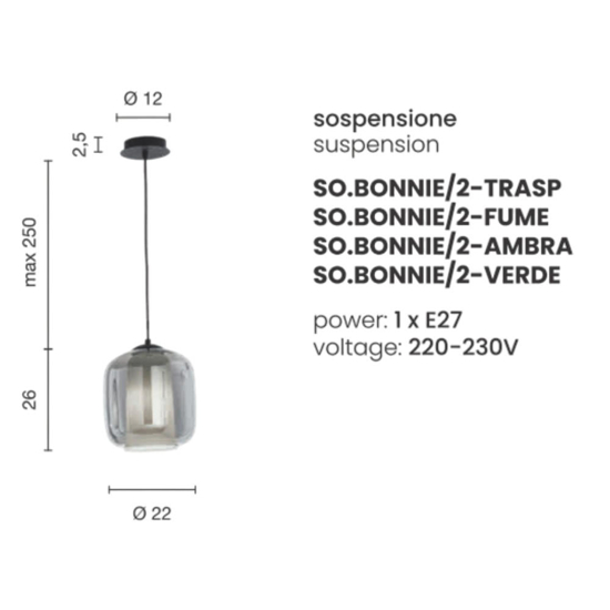 Lampada sospensione ondaluce so bonnie 2 ambra di vetro moderna