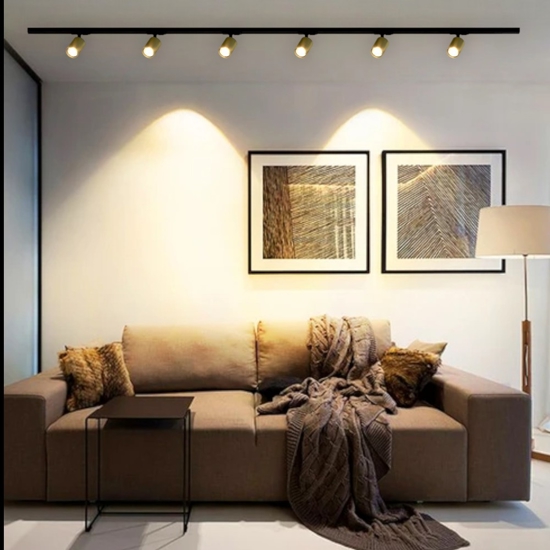 Illuminazione binario 200cm nero oro faretti orientabili monofase