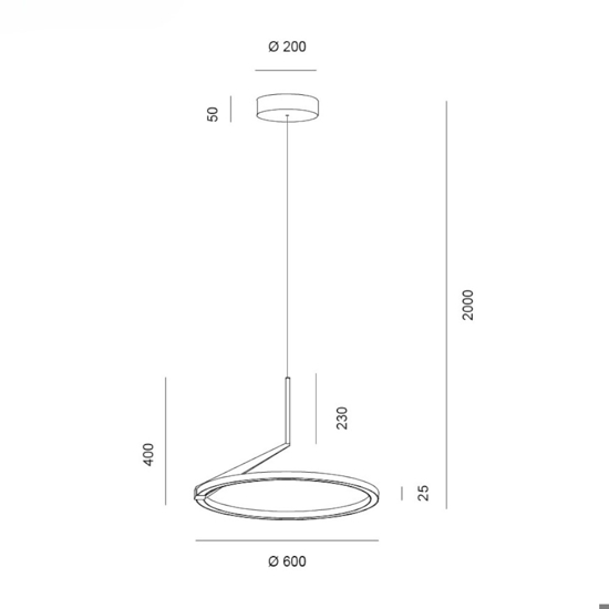 Lampadario moderno cerchio nero led 44w 3000k 4000k dimmerabile vivida meridiana