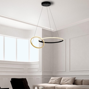 Lampadario moderno led 36w 3000k dimmerabile nero oro moderna