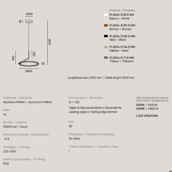 Lampadario moderno bianco led 44w 3000k 4000k biemissione dimmerabile vivida meridiana